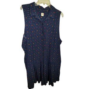 Vintage Gap Sleeveless Navy Blue Geometric Button-Down Dress XXL Eighties Cute